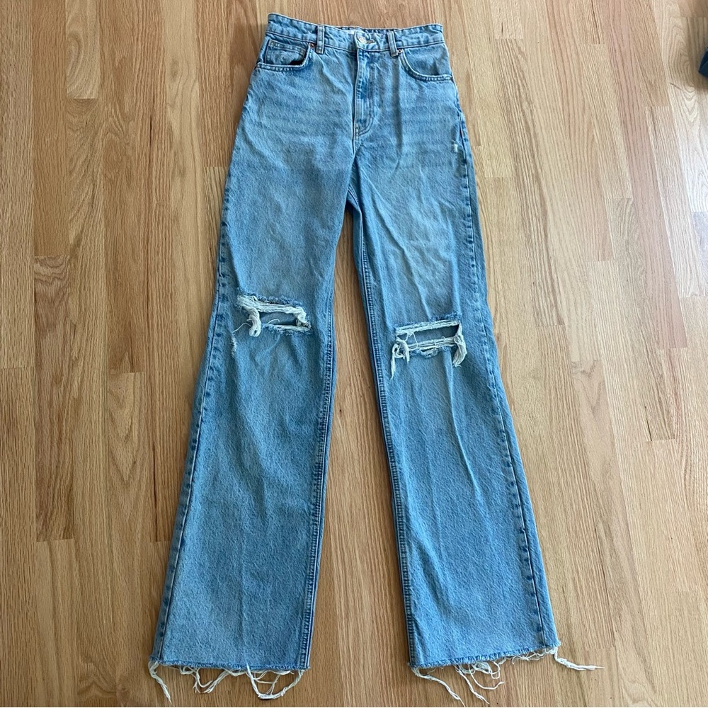 ZARA High Rise Distressed Wide Leg Jeans | Size 4 | Grunge Y2K Vibe